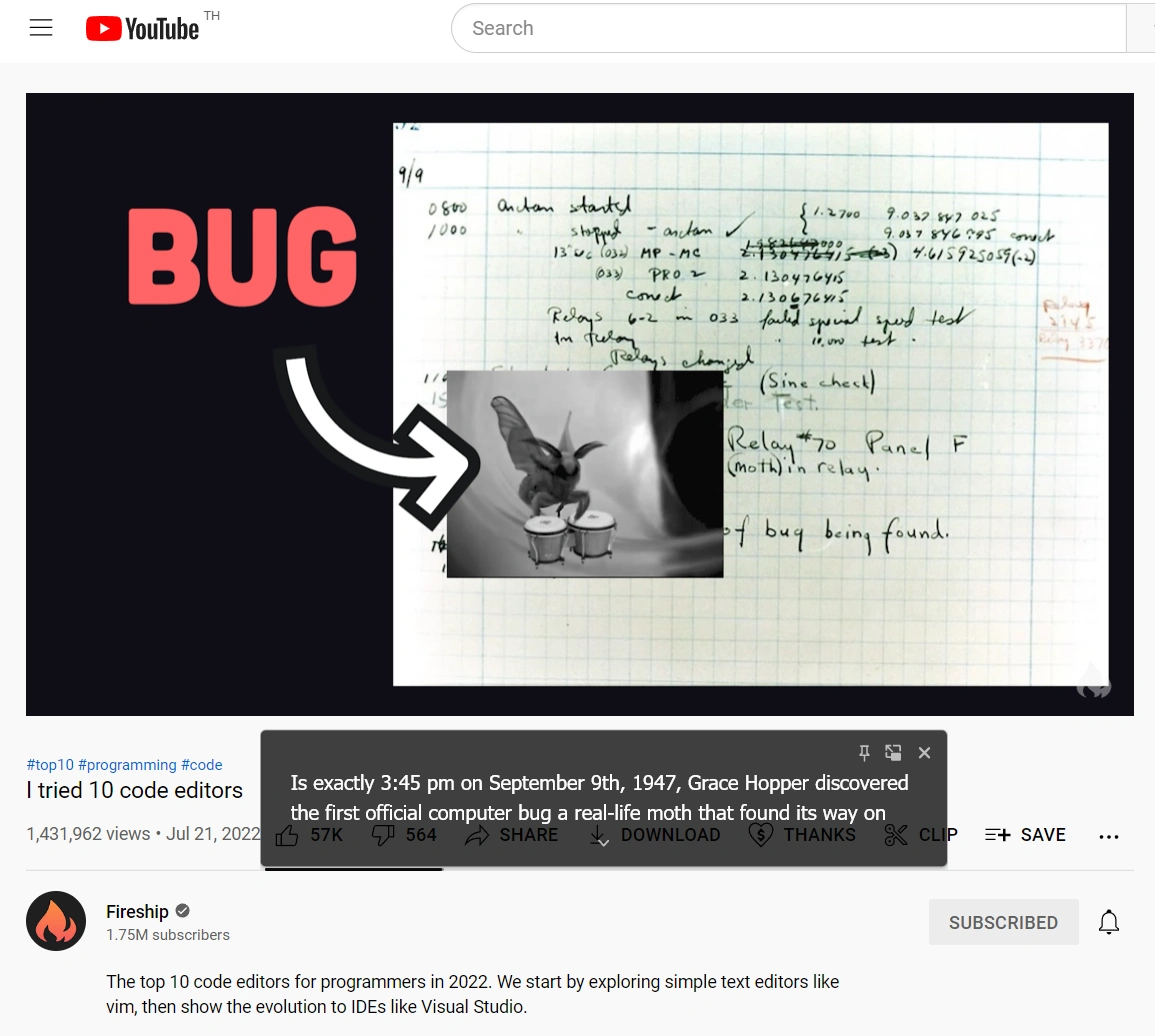 ภาพตัวอย่างคำบรรยายที่ได้จาก Live Caption บน Google Chrome