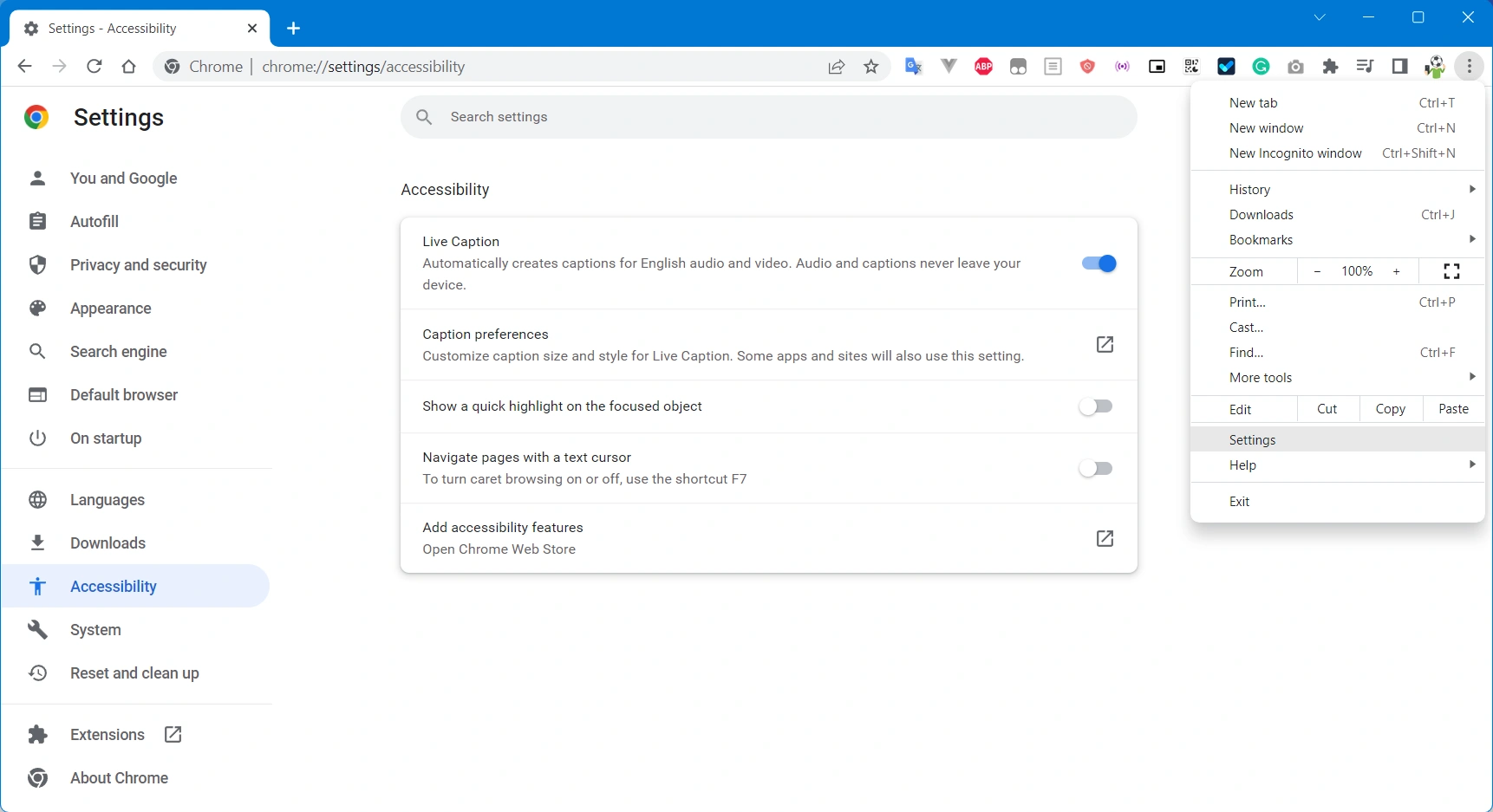 วิธีการเปิด Live Caption สำหรับ Google Chrome