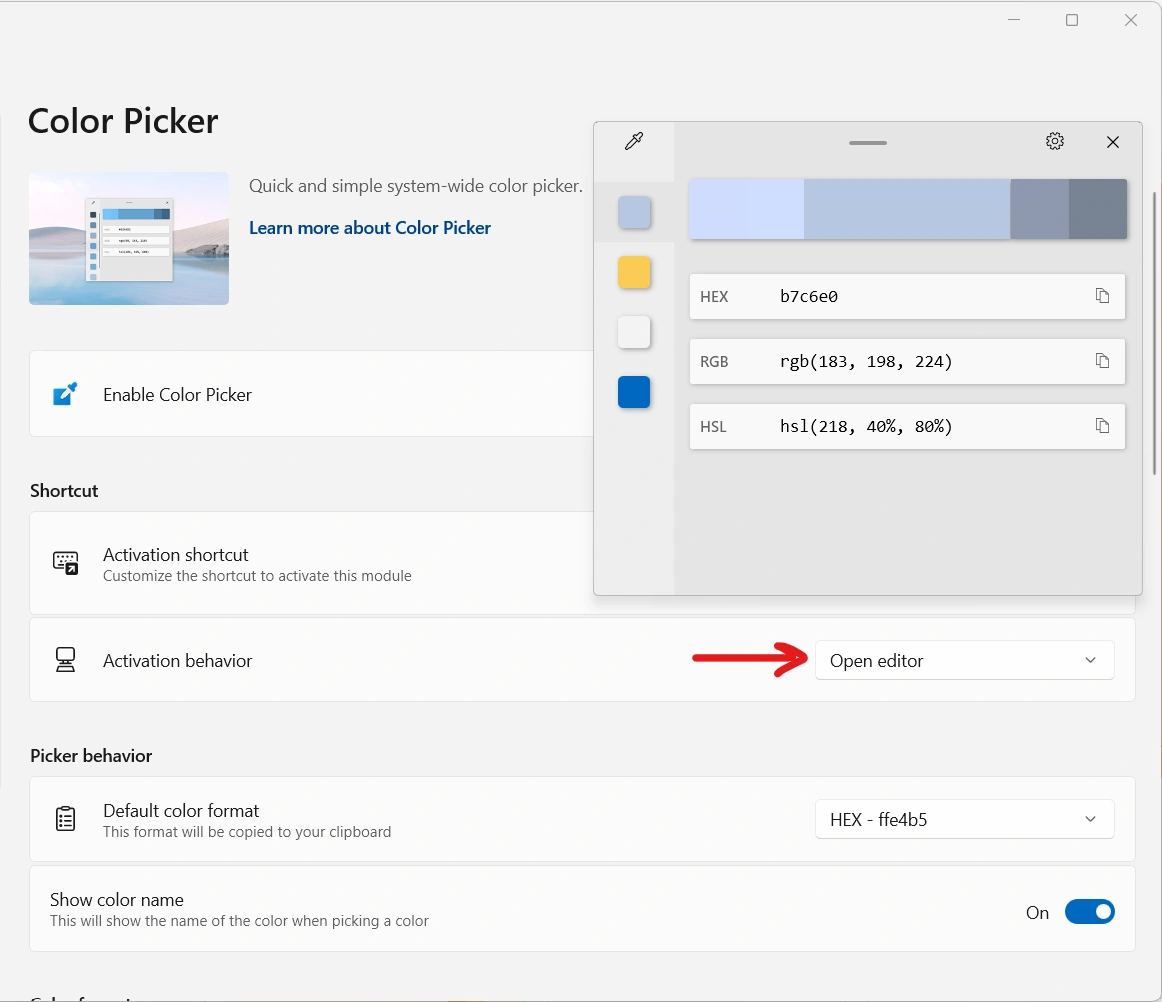 รูปตัวอย่าง Color Editor และการปรับเปลี่ยนพฤติกรรมวิธีการเลือกสีแบบใหม่