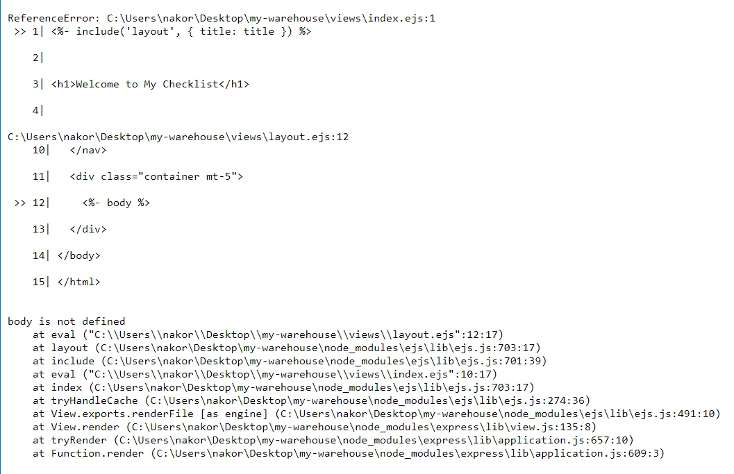 ปัญหาที่ body is not defined เพราะประกาศตัวแปรไว้ แต่การ Render ไม่ได้เรียกใช้งาน