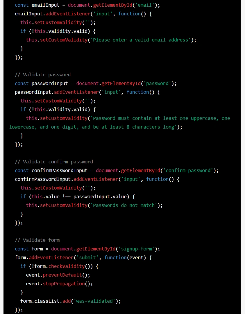 ตัวอย่างโค้ดที่ได้เพิ่มเติม ส่วนนี้จะเป็น JavaScript ที่ใช้ ValidityState อีกด้วย