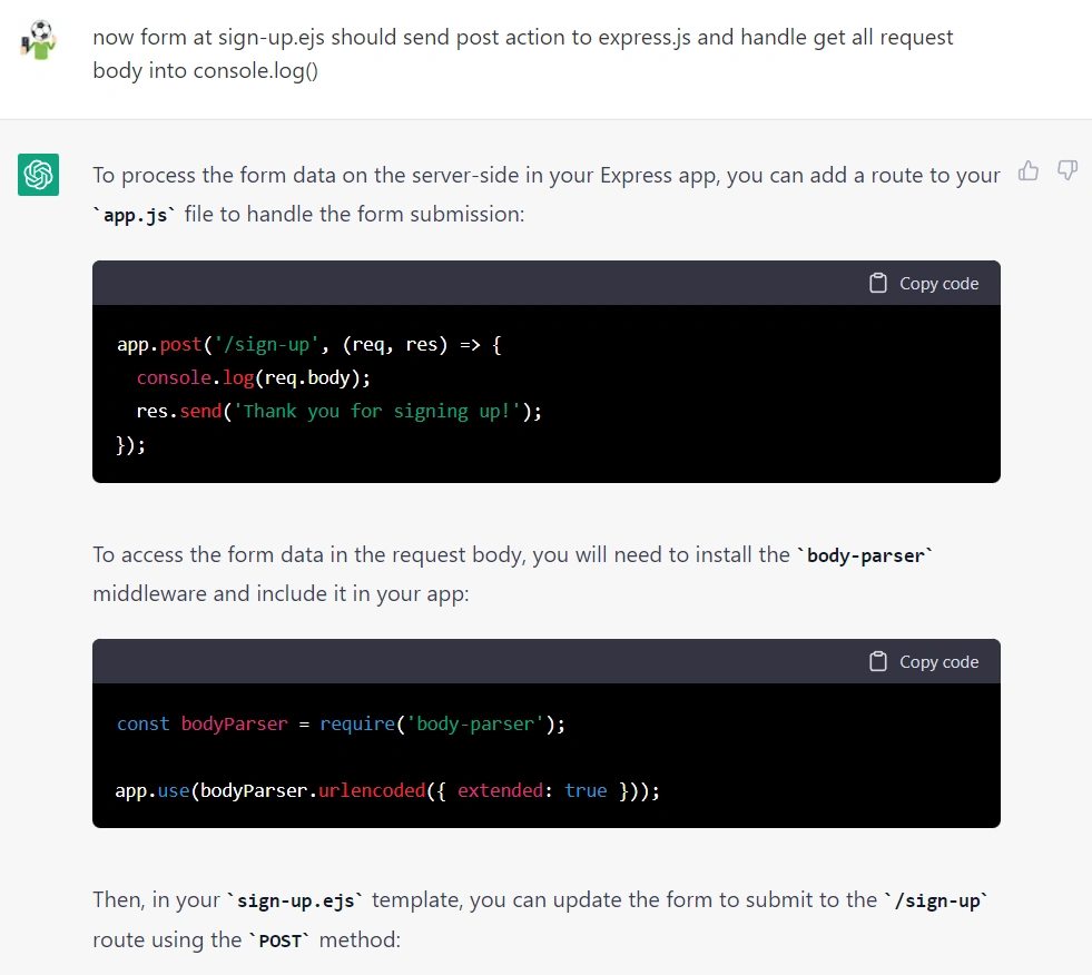 การสั่งให้บอทรับข้อมูลจากหน้าบ้านเข้ามา และแสดงผล <code>console.log()</code> ให้ดูว่าได้อะไรบ้าง